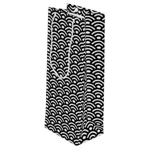 Sac Cadeau Pour Bouteille Seigaiha, Vagues, Japonais, Noir et Blanc
