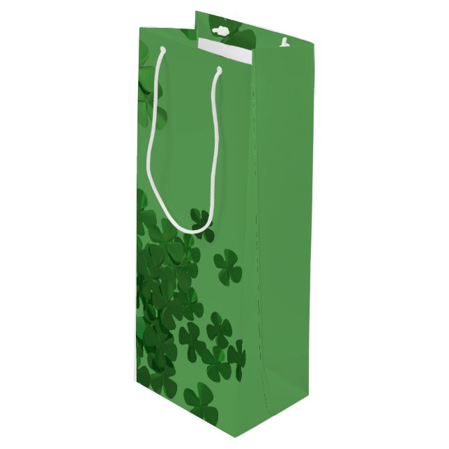 Sac Cadeau Pour Bouteille Shamrock de la Saint-Patrick (Devant Angle)