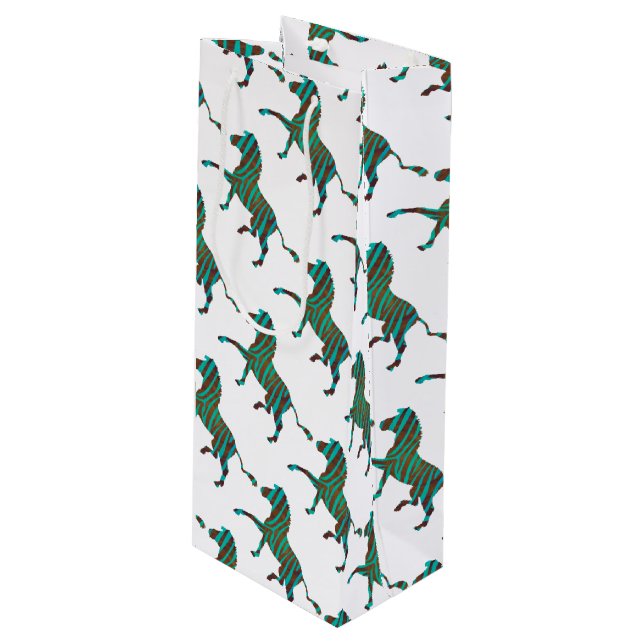 Sac Cadeau Pour Bouteille Silhouette d'impression Brown et Turquoise Zebra (Devant Angle)