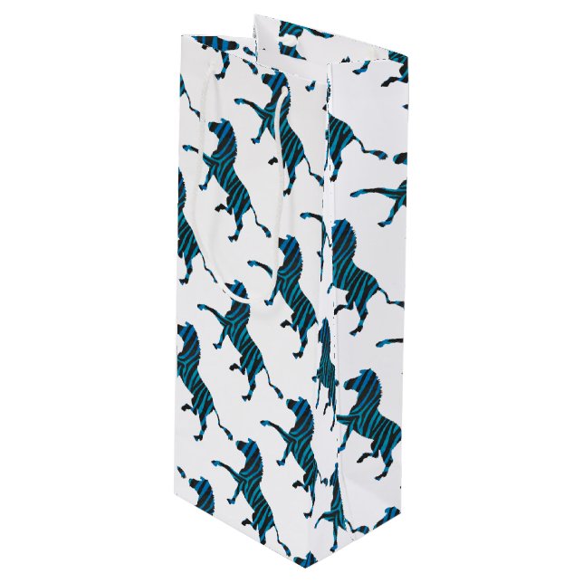Sac Cadeau Pour Bouteille Silhouette noir et bleu Zebra (Devant Angle)