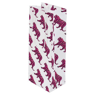 Sac Cadeau Pour Bouteille Silhouette rose chaud et tigre noir