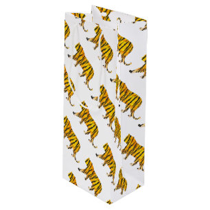 Sac Cadeau Pour Bouteille Silhouette Tiger noir et orange