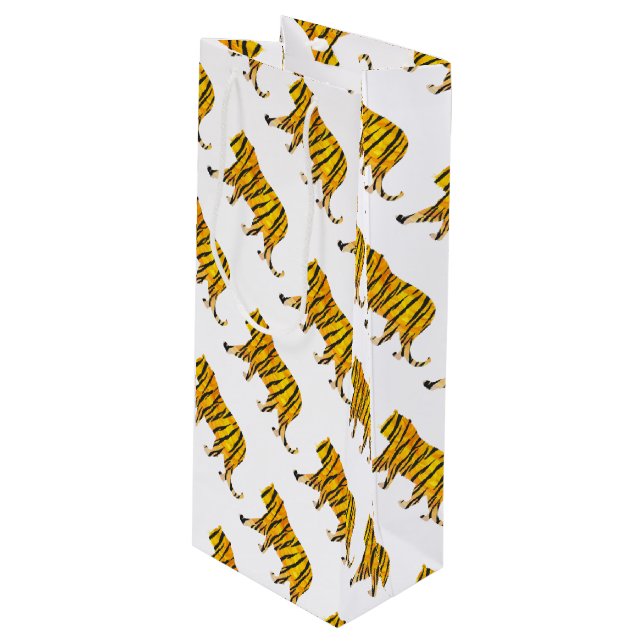 Sac Cadeau Pour Bouteille Silhouette Tiger noir et orange (Devant Angle)