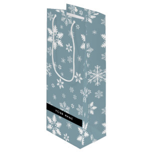 Sac Cadeau Pour Bouteille Snowflakes blanc, Grey, Votre nom, Personnaliser