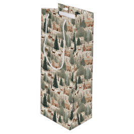 Sac Cadeau Pour Bouteille Snowy Village Cream