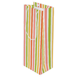 SAC CADEAU POUR BOUTEILLE STRIPES JAUNES ROSE VERTE