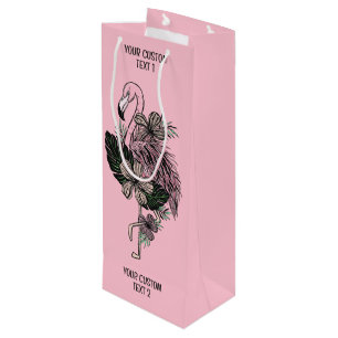 Sac Cadeau Pour Bouteille Texte et couleur personnalisés Flamant rose rose