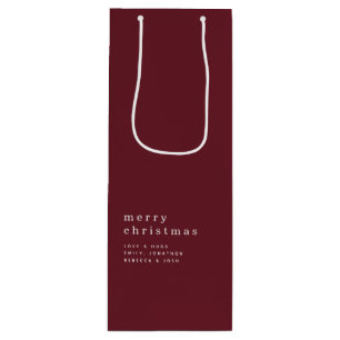 Sac Cadeau Pour Bouteille Texte simple Joyeux Nom de Noël Bourgogne