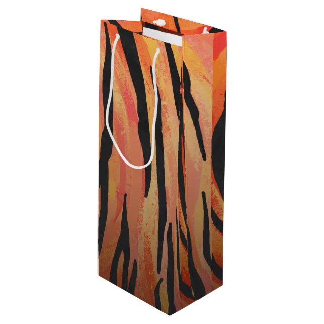 Sac Cadeau Pour Bouteille Tiger chaud orange et noir (Devant Angle)