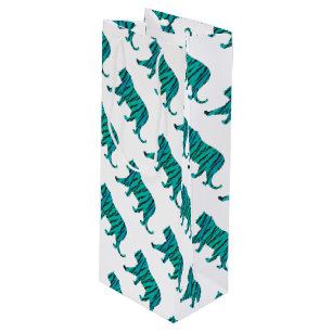 Sac Cadeau Pour Bouteille Tiger noir et Turquoise