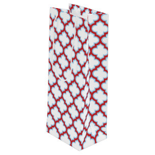 Sac Cadeau Pour Bouteille Trellis blanc et rouge, treillis, Quatrefoil