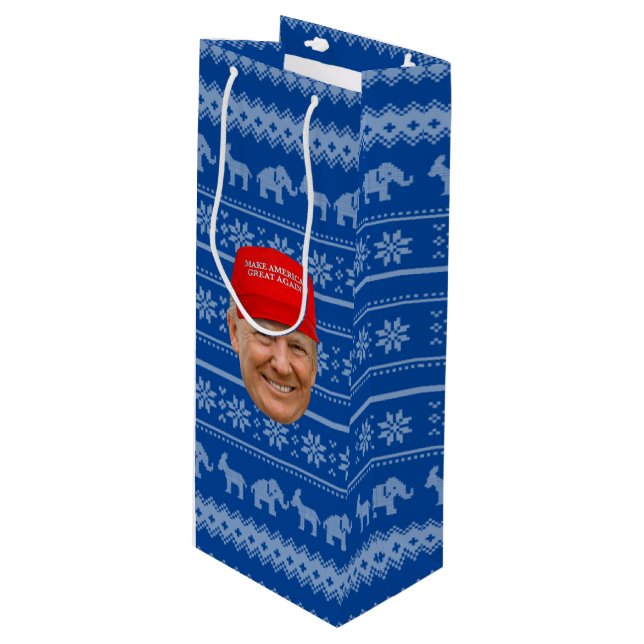 Sac Cadeau Pour Bouteille TRUMP MAGA Noël (Devant Angle)