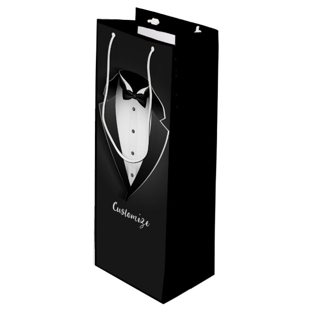 Sac Cadeau Pour Bouteille Tuxedo personnalisé classique (Devant Angle)