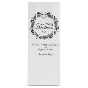 Sac Cadeau Pour Bouteille Vacances personnalisables en noir et blanc