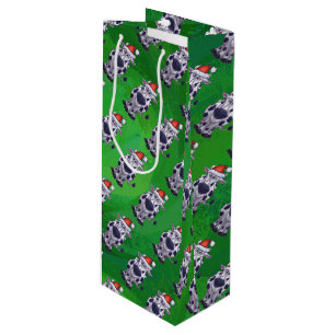 Sac Cadeau Pour Bouteille Vache Noël sur vert