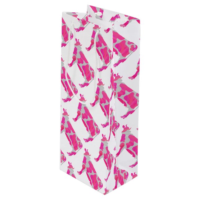 Sac Cadeau Pour Bouteille Vache rose et blanc Silhouette (Devant Angle)
