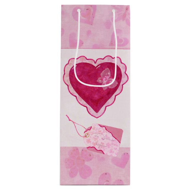 Sac Cadeau Pour Bouteille Valentine Blossoms Adorable Médias Mixtes (Devant)