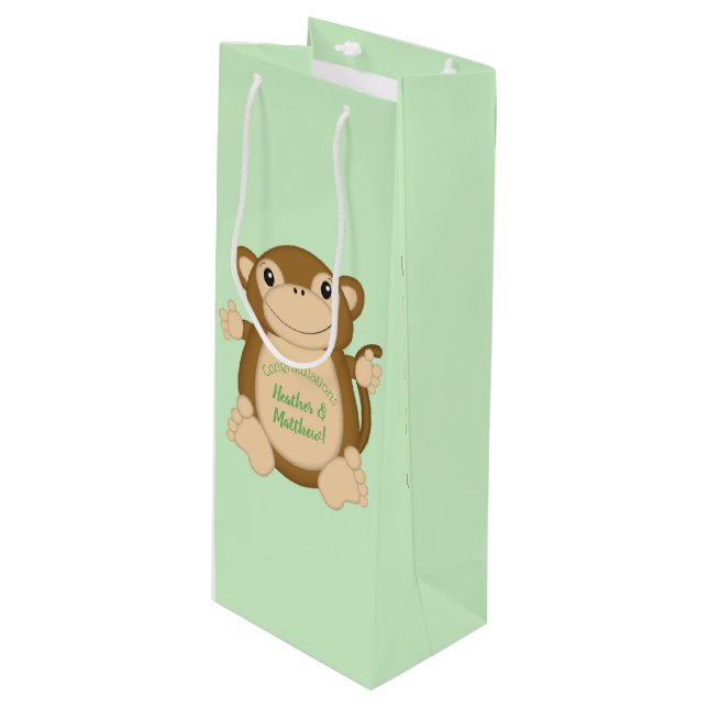 Sac Cadeau Pour Bouteille Vert Baby shower singe (Devant Angle)