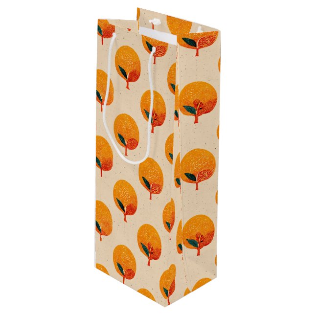 Sac Cadeau Pour Bouteille Vin Illustration Oranges fraîches (Devant Angle)