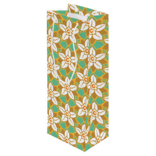 Sac Cadeau Pour Bouteille Vintage Floral vert et jaune motif Jonquil
