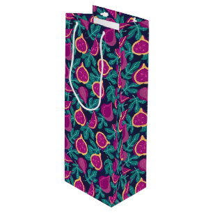 Sac Cadeau Pour Bouteille violet beau motif fig bleu