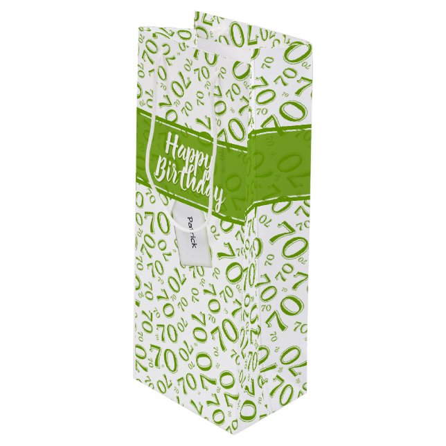 Sac Cadeau Pour Bouteille Votre texte : 70e anniversaire Vert Numéro 70 Moti (Devant Angle)