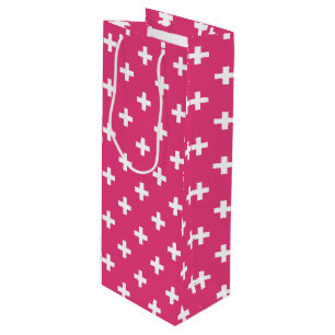 Sac Cadeau Pour Bouteille White polka crosses on fuchsia