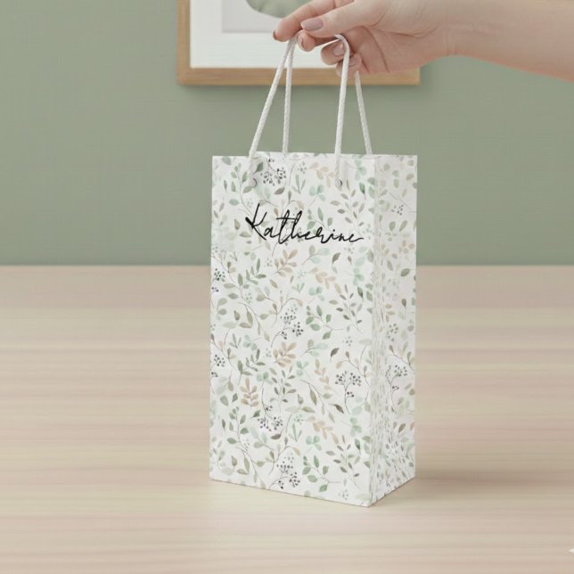Sac Cadeau Pour Bouteille Wildflower Boho Name Monogram (Créateur téléchargé)