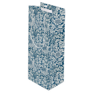Sac Cadeau Pour Bouteille William Morris Fleurs Vintages Oiseaux Bleu Blanc