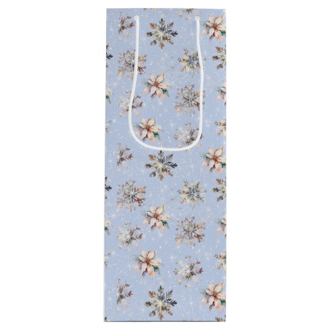 Sac Cadeau Pour Bouteille Winter Snowflakes and Sparkles Gift Bag (Devant)