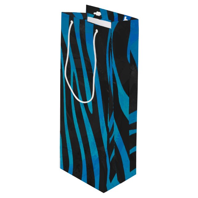 Sac Cadeau Pour Bouteille Zebra Black et Blue Print (Devant Angle)