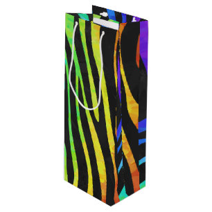 Sac Cadeau Pour Bouteille Zebra Black et Rainbow Print