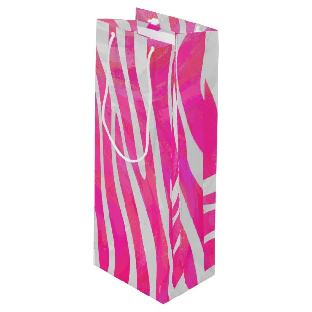Sac Cadeau Pour Bouteille Zebra Hot Pink et White Print (Devant Angle)