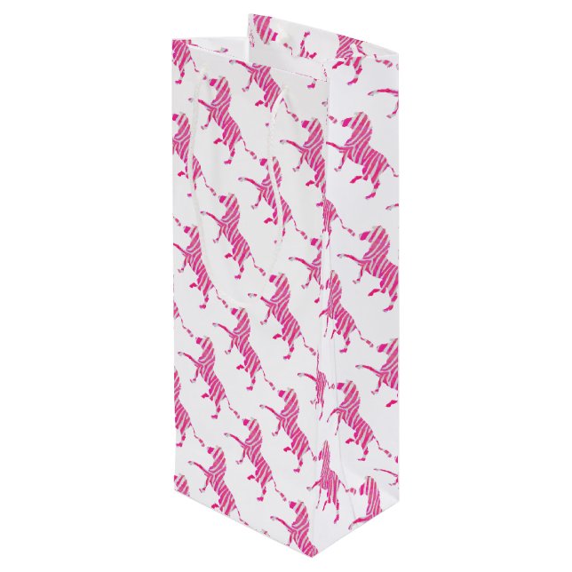Sac Cadeau Pour Bouteille Zebra Hot rose et blanc Silhouette (Dos Angle)