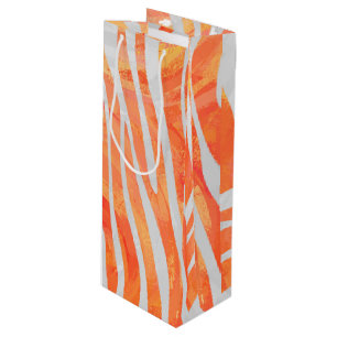 Sac Cadeau Pour Bouteille Zebra Orange and White Print