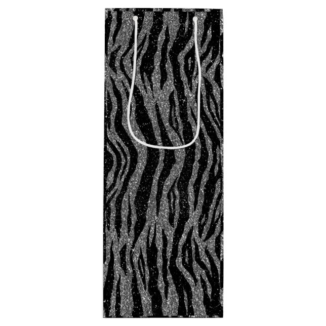 Sac Cadeau Pour Bouteille Zebra Print noir et gris argent (Devant)