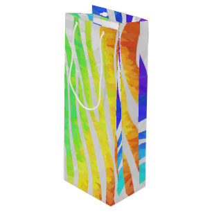 Sac Cadeau Pour Bouteille Zebra Rainbow et White Print