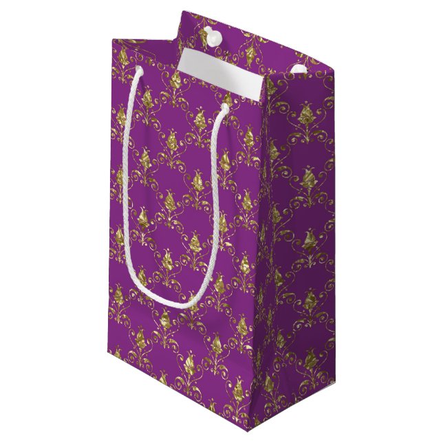 Sac cadeau Profond rose et or Damas (Devant Angle)