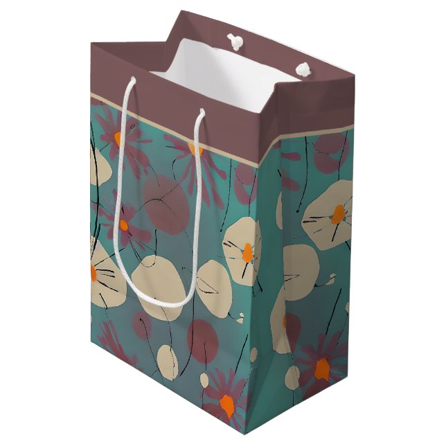 Sac cadeau rétro rose et blanc fleurs moyennes (Devant Angle)