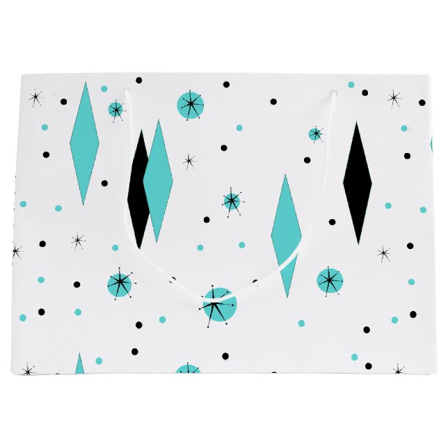 Sac cadeau Retro Turquoise Diamonds & Starbursts (Devant)