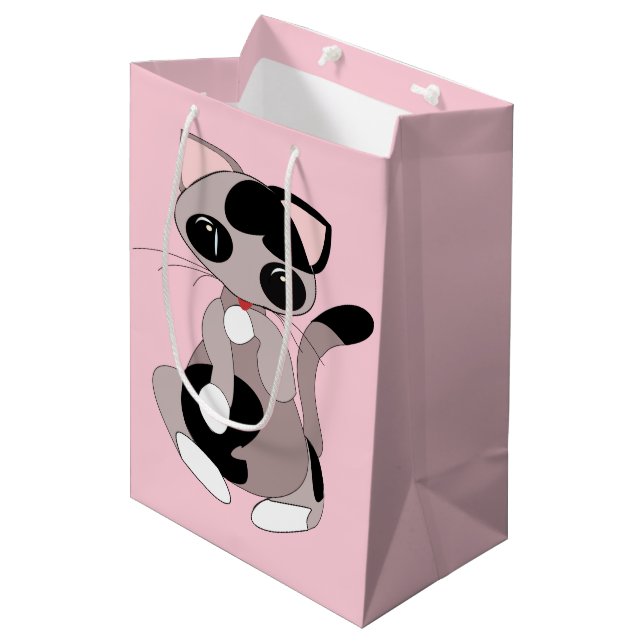 Sac cadeau rose chat mignon (Devant Angle)