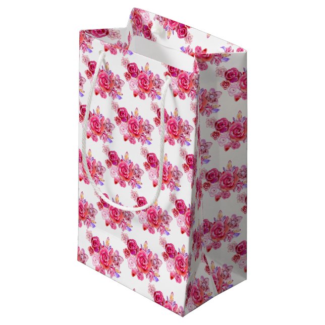 Sac cadeau rose Fleurs roses (Devant Angle)