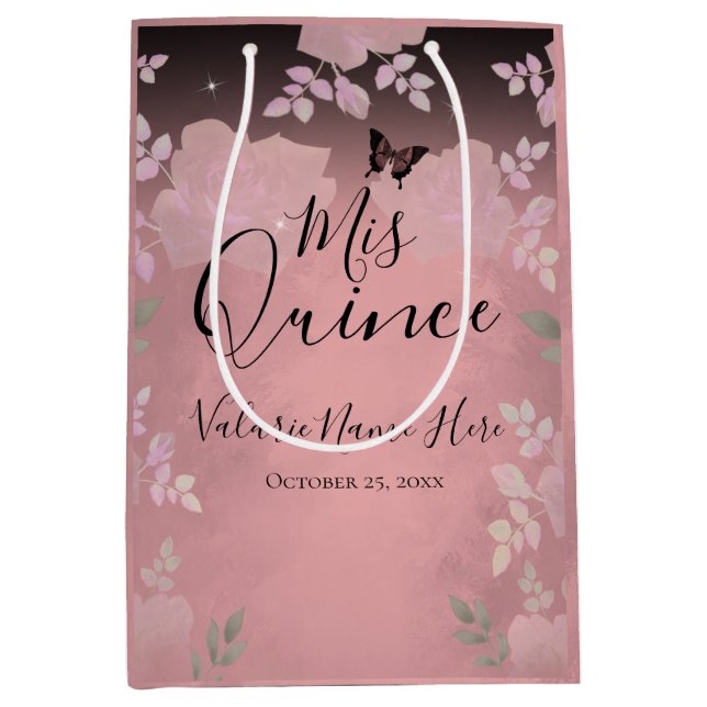 Sac cadeau Rose Quinceanera rose moyen (Devant)