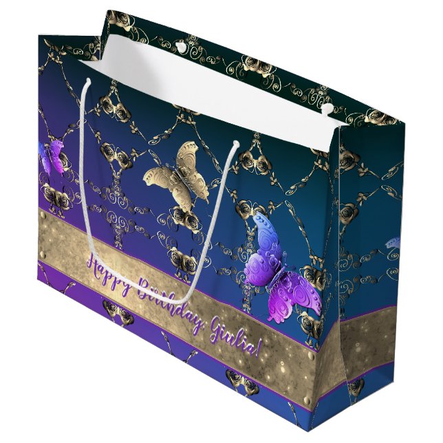 Sac cadeau Roses et papillons (Devant Angle)