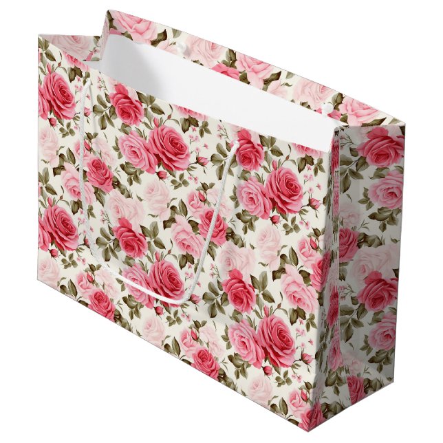 Sac cadeau Roses roses (Devant Angle)