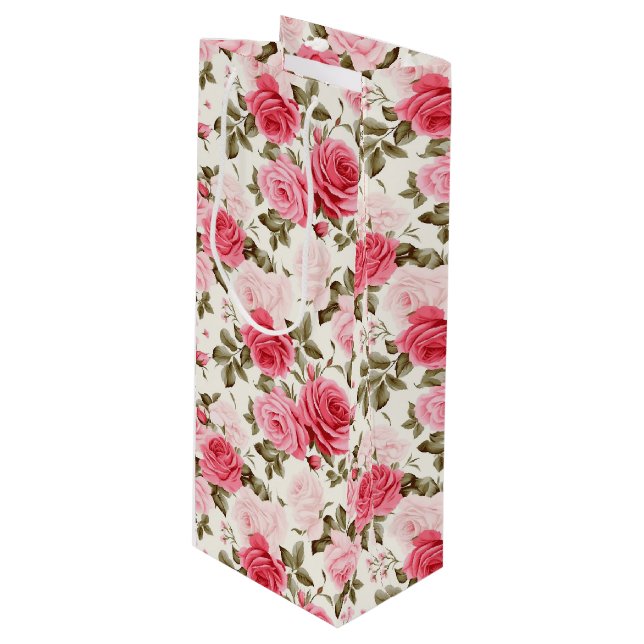 Sac cadeau Roses roses (Devant Angle)