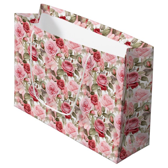 Sac cadeau Roses roses (Devant Angle)