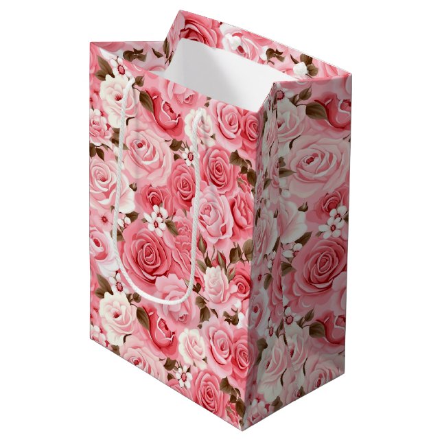 Sac cadeau Roses roses (Devant Angle)