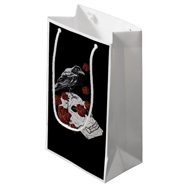 Sac cadeau Roses rouges, Crânes et Corbeau (Devant Angle)