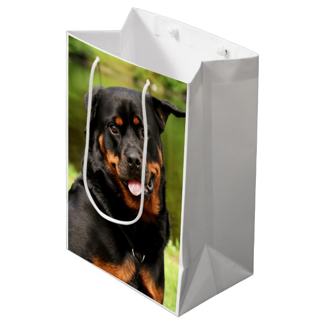 Sac cadeau Rottweiler moyen heureux (Devant Angle)